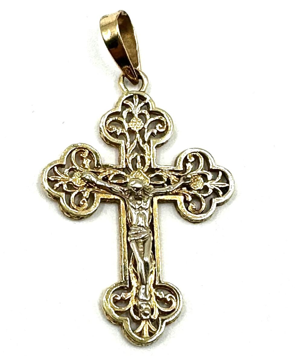 14k TwoTone Crucifix Pendant, Yellow and White Gold  Cross